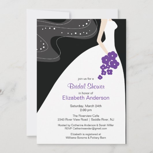 Graceful Bride Bridal Shower Invitation Paars Kaart (Voorkant)