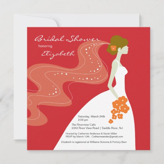 Graceful Bride Bridal Shower Invitation RED Kaart (Voorkant)