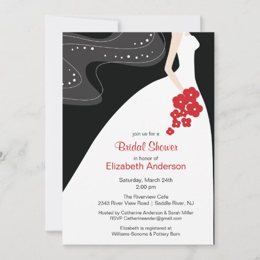 Graceful Bride Bridal Shower Invitation Red Kaart (Voorkant)
