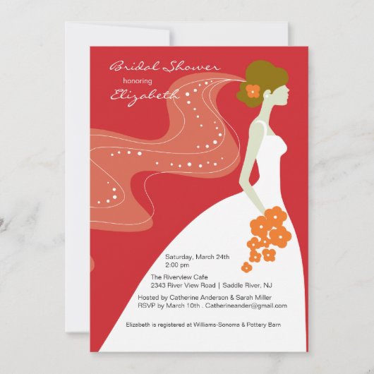 Graceful Bride Bridal Shower Invitation RED Kaart (Voorkant)