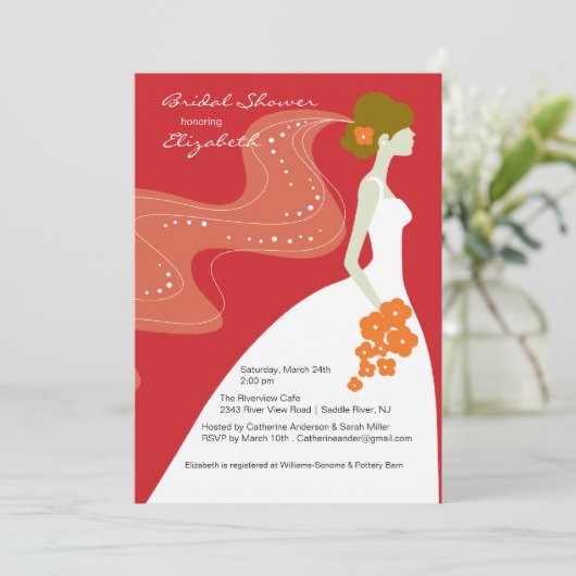Graceful Bride Bridal Shower Invitation RED Kaart (Staand voorkant)