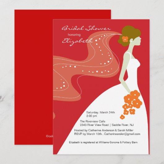 Graceful Bride Bridal Shower Invitation RED Kaart (Voorkant / Achterkant)