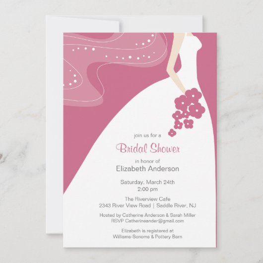 Graceful Bride Bridal Shower Invitation roze Kaart (Voorkant)