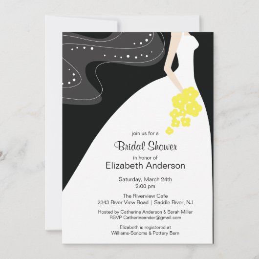 Graceful Bride Bridal Shower Invitation Yellow Kaart (Voorkant)