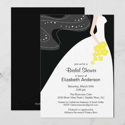 Graceful Bride Bridal Shower Invitation Yellow Kaart (Voorkant / Achterkant)
