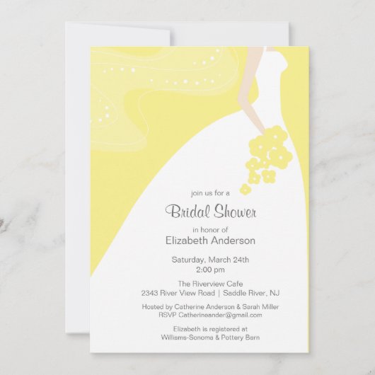 Graceful Bride Bridal Shower Invitation Yellow Kaart (Voorkant)