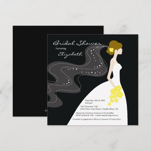 Graceful Bride Bridal Shower Uitnodiging geel (Voorkant / Achterkant)