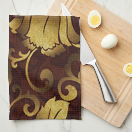 Graceful Brown Floral Kitchen Towel Theedoek (Quarter Fold)