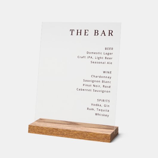 Graceful Brown Text Bar Menu Acryl Bord (Hoek)