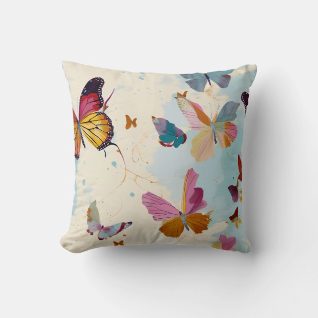 Graceful Butterfly Flight Pillow – Levendig Kussen (Voorkant)