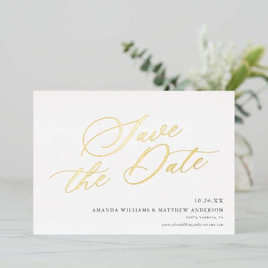 Graceful Calligraphy Non-Photo Save the Date REAL Folie Uitnodiging (Staand Voorkant)