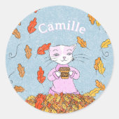 Graceful Cat Fall Kid Sticker with Name (Voorkant)