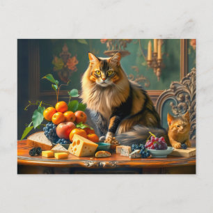 Graceful Cat in Fruit Stilleven Kunst Briefkaart