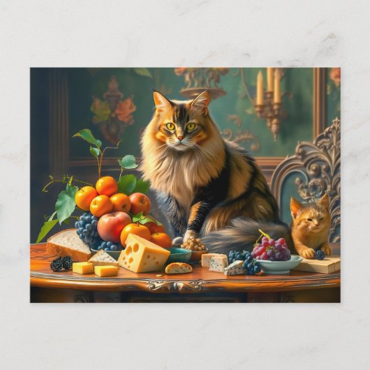 Graceful Cat in Fruit Stilleven Kunst Briefkaart (Voorkant)
