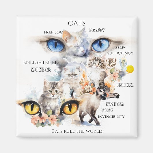 Graceful Cats Waterverf Art Typografie Magneet (Voorkant)