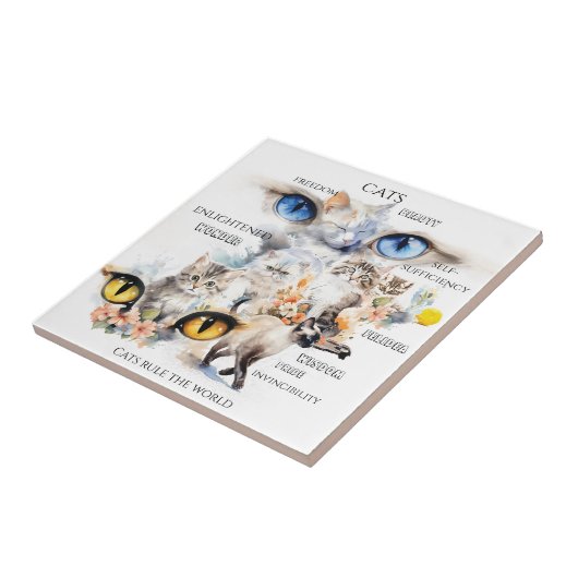Graceful Cats Waterverf Art Typografie Tegeltje (Zijkant)