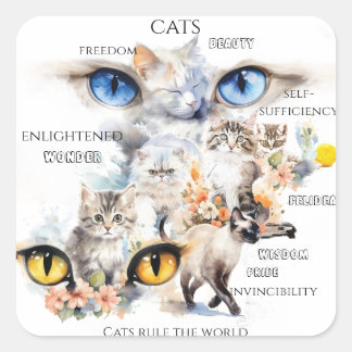 Graceful Cats Waterverf Art Typografie Vierkante Sticker