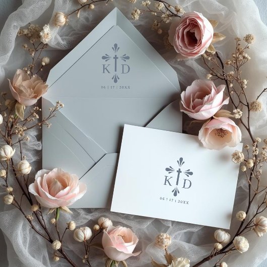 Graceful Christian Cross Monogram Wedding Initials Rubberstempel