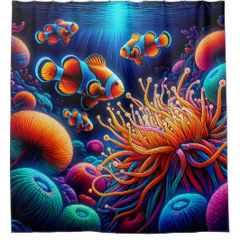 "Graceful Clownfish Coral Reef Art" Douchegordijn