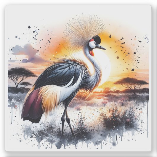 Graceful Crane bij zonsondergang Sticker (Voorkant)