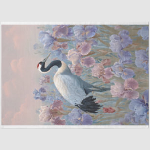 Graceful Crane Field of Blooming Irissen Decoupage Tissuepapier