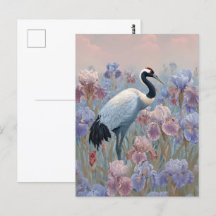 Graceful Crane Field van Bloeiende Irissen Briefkaart