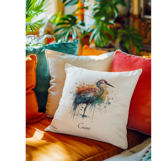 Graceful Crane: Watercolor Art, op maat Kussen (Creator heeft geüpload)