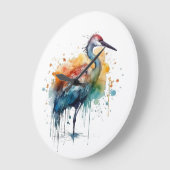 Graceful Crane: Waterverf Art Grote Klok (Hoek)