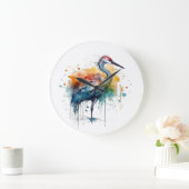 Graceful Crane: Waterverf Art Grote Klok (Huis)