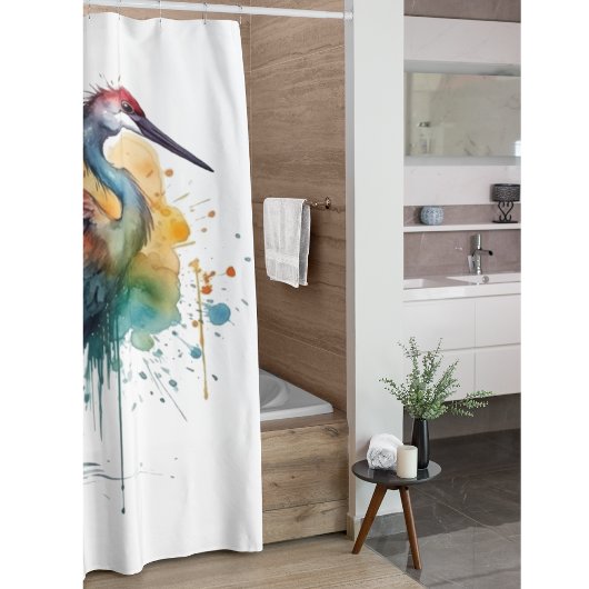 Graceful Crane: Waterverf Art, op maat Douchegordijn