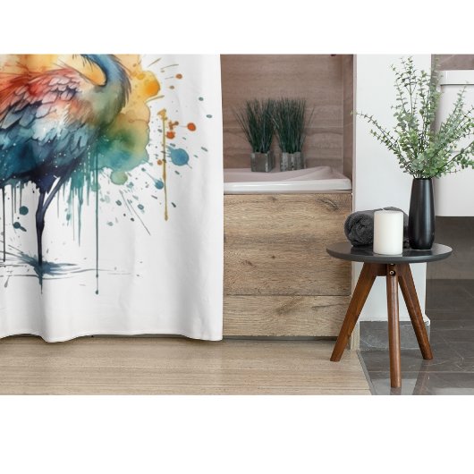 Graceful Crane: Waterverf Art, op maat Douchegordijn