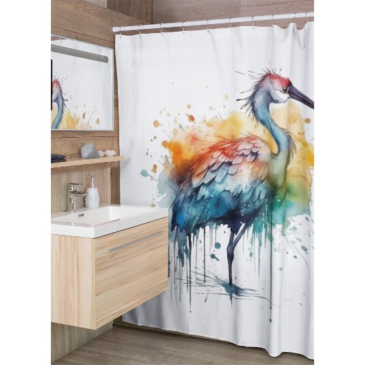 Graceful Crane: Waterverf Art, op maat Douchegordijn