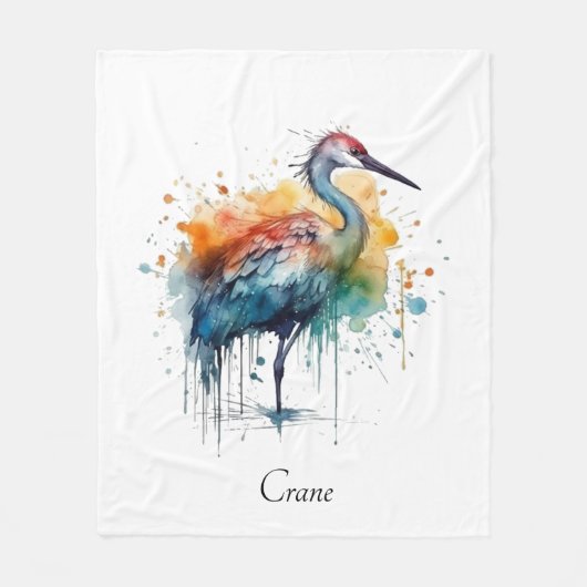 Graceful Crane: Waterverf Art, op maat Fleece Deken (Voorkant)