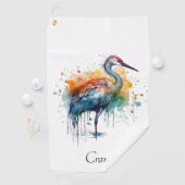Graceful Crane: Waterverf Art, op maat Golfhanddoek (Insitu)