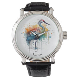 Graceful Crane: Waterverf Art, op maat Horloge