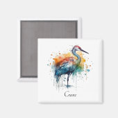 Graceful Crane: Waterverf Art, op maat Magneet (Voorkant / Achterkant)