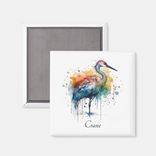 Graceful Crane: Waterverf Art, op maat Magneet (Voorkant / Achterkant)
