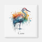 Graceful Crane: Waterverf Art, op maat Magneet (Voorkant)