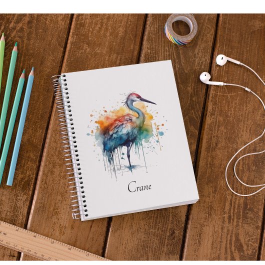 Graceful Crane: Waterverf Art, op maat Notitieboek