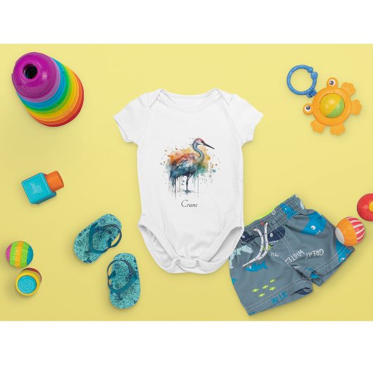 Graceful Crane: Waterverf Art, op maat Romper