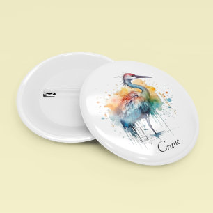 Graceful Crane: Waterverf Art, op maat Ronde Button 5,7 Cm
