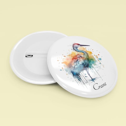 Graceful Crane: Waterverf Art, op maat Ronde Button 5,7 Cm