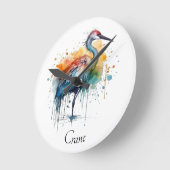Graceful Crane: Waterverf Art, op maat Ronde Klok (Hoek)