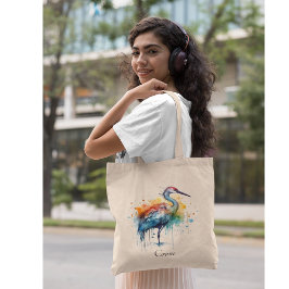 Graceful Crane: Waterverf Art, op maat Tote Bag