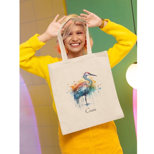Graceful Crane: Waterverf Art, op maat Tote Bag