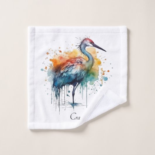 Graceful Crane, Waterverf Art, op maat Washandje (Wasdoekje)