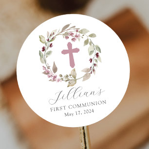 Graceful Cross Eerste Communie Ronde Sticker