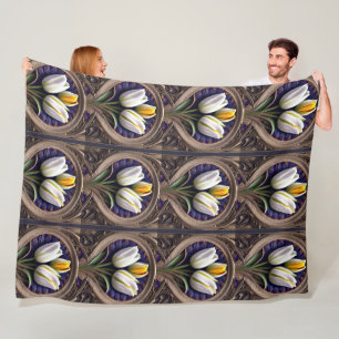 Graceful Curves: Witte Tulp in Art Nouveau Design Fleece Deken