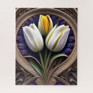 Graceful Curves: Witte Tulp in Art Nouveau Design Legpuzzel