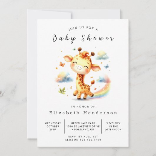 Graceful Custom Giraffe Baby shower Kaart (Voorkant)